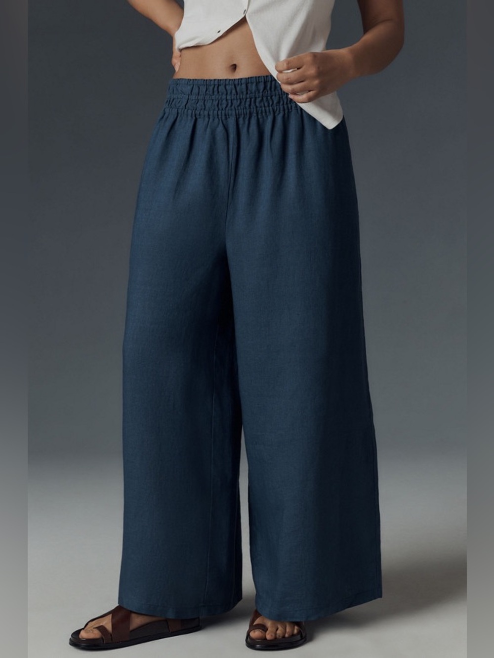 Anthropologie Somerset Linen Pull-On Pants - Navy